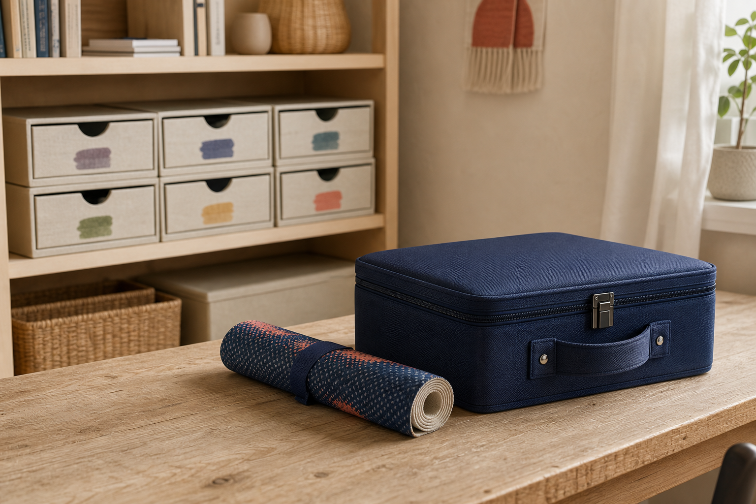 Een gesloten transportkoffer voor actieve kleuren staat naast een apart archief voor reststeentjes