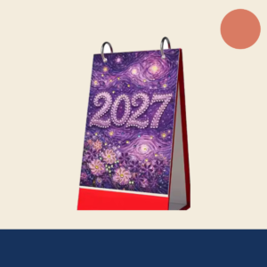 Paarse staande diamond painting bureaukalender met duidelijk jaartal 2027