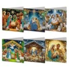 Zes diamond painting kerstkaarten met engelen en kerststal