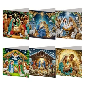 Kerstkaarten met kerststal, set van 6