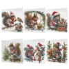 Zes diamond painting kerstkaarten met eekhoorns in winterkleding