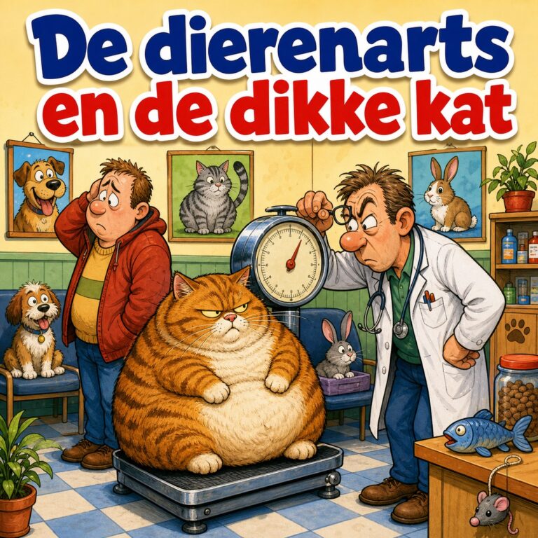 Diamond painting van een dikke kat op de weegschaal bij de dierenarts