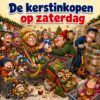 Cartoon van een propvolle supermarkt voor kerst waarin twee mensen naar het laatste pak slagroom grijpen, met de tekst De kerstinkopen op zaterdag