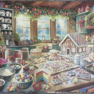 Voltooide fotopuzzel van 1000 stukjes met een versierde kerstkeuken