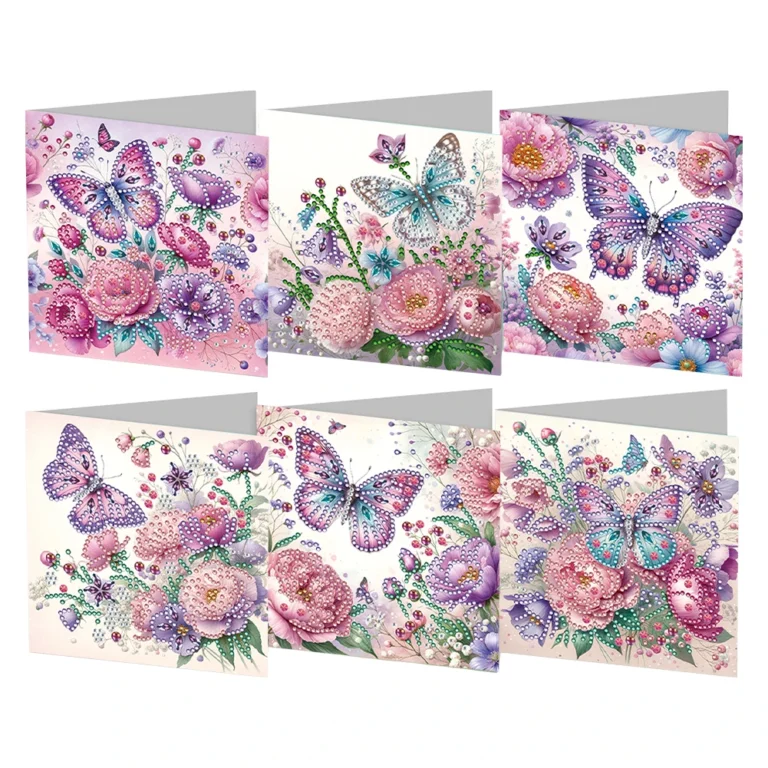 Zes diamond painting kaarten met bloemen voor een bedankje of verjaardag