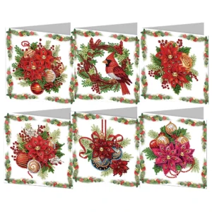 Wenskaarten met rode bloemen, set van 6