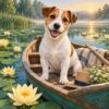 Ontwerp voor diamond painting: jack russell tussen waterlelies
