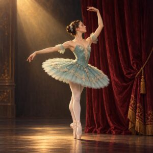 Ontwerp voor diamond painting: ballerina bij het toneelgordijn