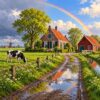 Ontwerp voor diamond painting: boerderij na een zomerbui