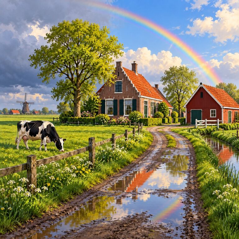 Ontwerp voor diamond painting: boerderij na een zomerbui