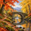 Ontwerp voor diamond painting: stenen brug in de herfst