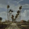 Het laantje van Middelharnis van Meindert Hobbema: een recht pad tussen hoge dunne bomen naar het dorp met zijn kerktoren
