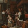 Het Sint-Nicolaasfeest van Jan Steen: pakjesavond in een gezin, met een meisje met een pop en een emmertje, een huilende jongen en een wenkende oma
