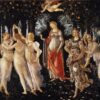 Primavera van Sandro Botticelli: Venus in een sinaasappelboomgaard met de drie gratiën, Mercurius, Flora en Zephyrus, en Cupido erboven