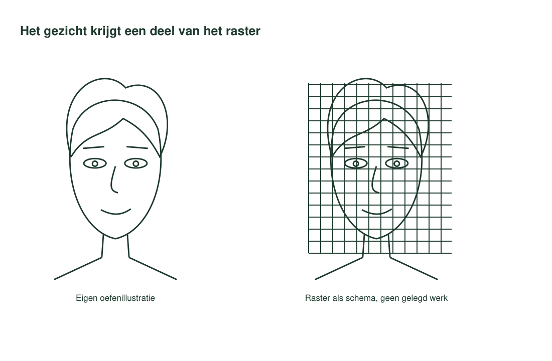 Eigen schematische vergelijking van gezichtsgrootte en rasterruimte