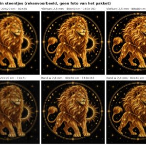 Rekenvoorbeeld van sterrenbeeld leeuw in vierkante en ronde steentjes op 20, 40 en 80 cm