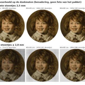 Rekenvoorbeeld van Lachende jongen van Frans Hals in vierkante en ronde steentjes op drie doekmaten