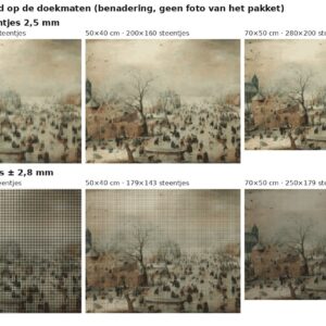 Rekenvoorbeeld van Winterlandschap met schaatsers van Avercamp in vierkante en ronde steentjes op drie doekmaten